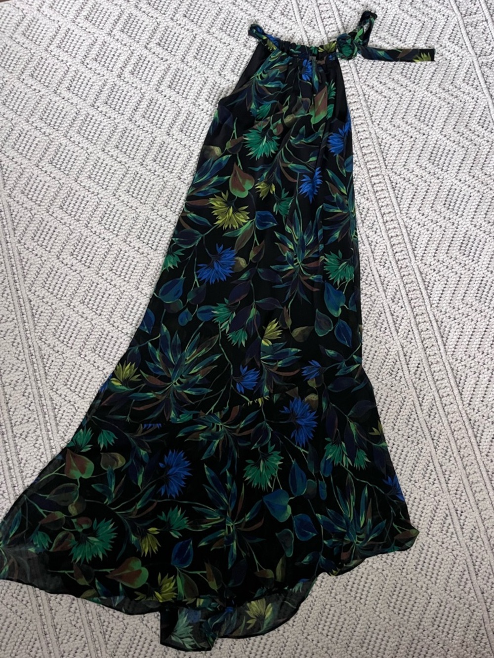 Black Floral Maxi Dress with Blue & Green Leaves